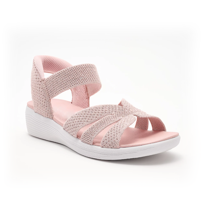 Comfortable Sandals for Women with Woven Crossover Strap Elastic Slingback Low Wedge Style