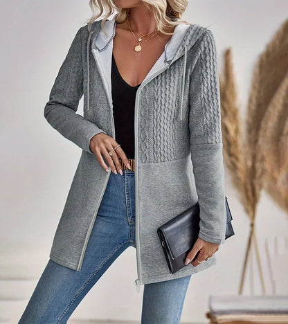 Comfortable Cable Knit Longline Cardigan for Women with Hood Long Sleeve Zip Front Oversized Knit Style