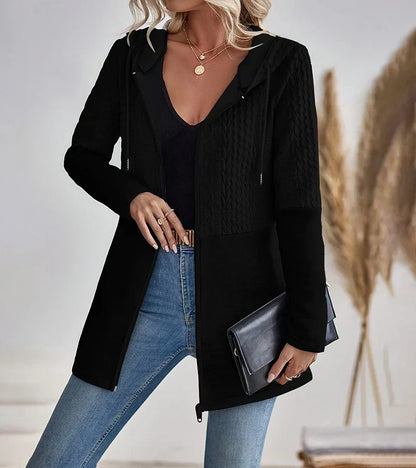Comfortable Cable Knit Longline Cardigan for Women with Hood Long Sleeve Zip Front Oversized Knit Style