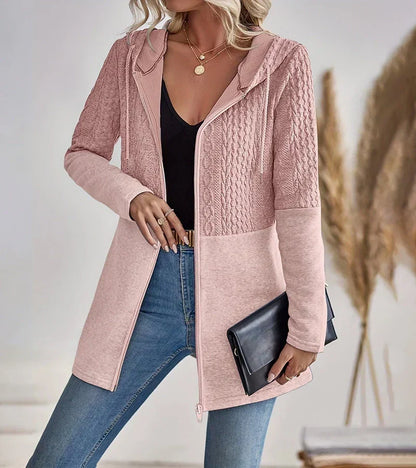 Comfortable Cable Knit Longline Cardigan for Women with Hood Long Sleeve Zip Front Oversized Knit Style