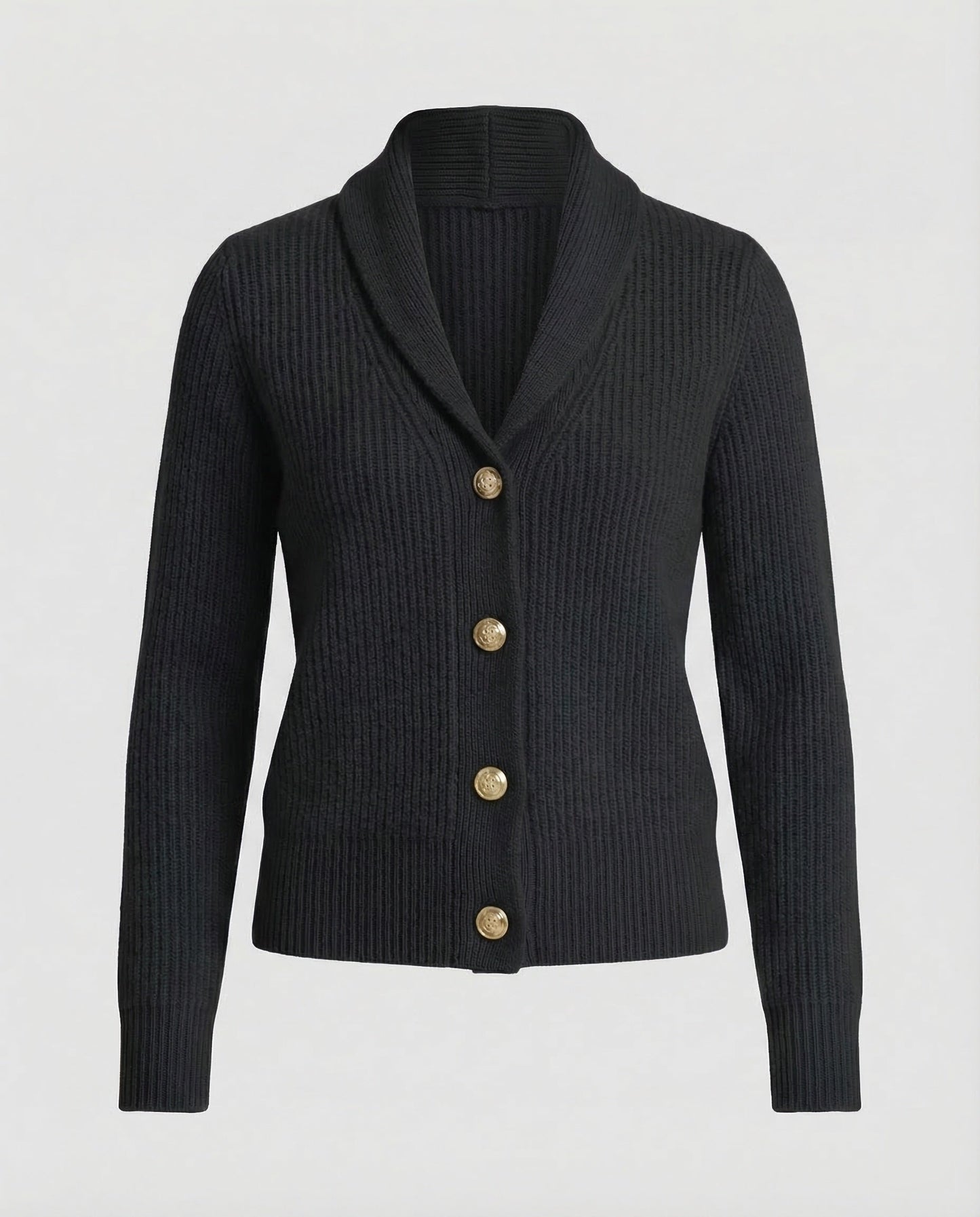 Comfortable Ribbed Knit Cardigan for Women with Shawl Collar Long Sleeve Button Front Relaxed Style