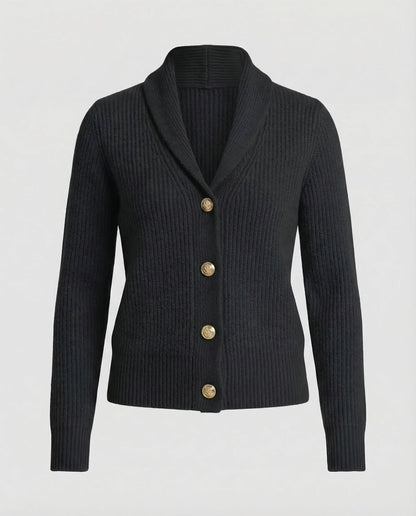 Comfortable Ribbed Knit Cardigan for Women with Shawl Collar Long Sleeve Button Front Relaxed Style