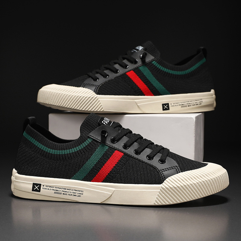 Stylish Knit Fashion Sneaker for Women with Lace Up Striped Low Top Casual Style