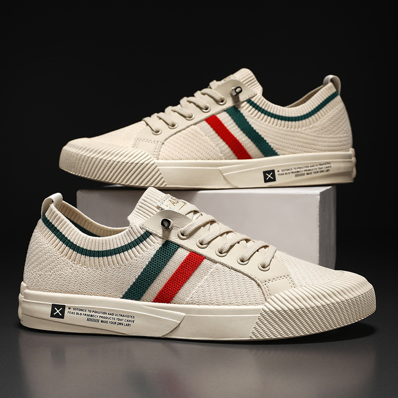Stylish Knit Fashion Sneaker for Women with Lace Up Striped Low Top Casual Style
