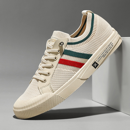 Stylish Knit Fashion Sneaker for Women with Lace Up Striped Low Top Casual Style