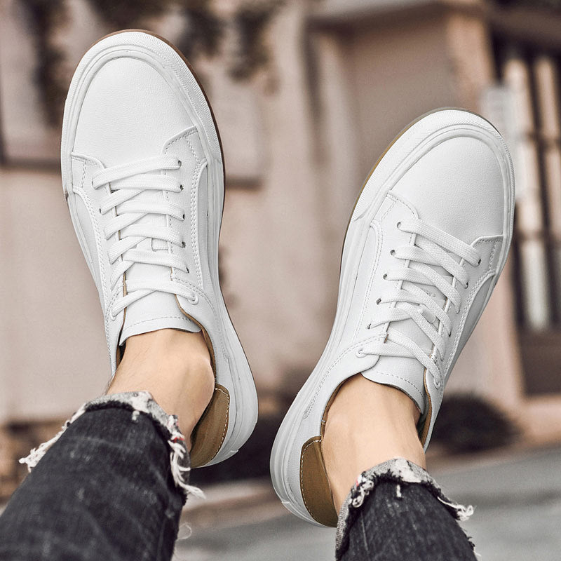 Effortless Leather Sneaker for Women with Lace Up Contrast Heel Cushioned Sole Casual Style