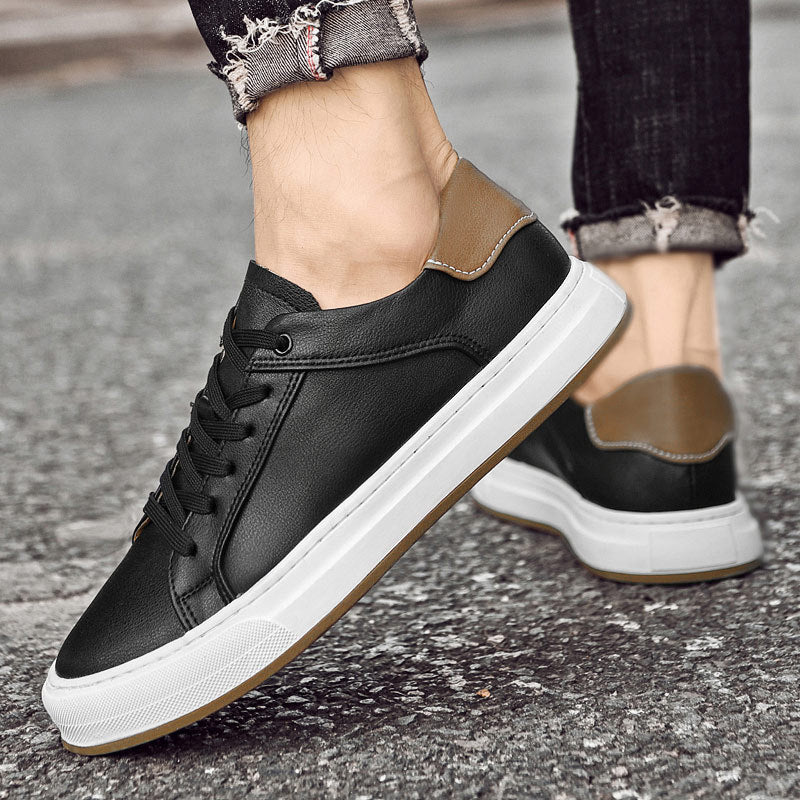 Effortless Leather Sneaker for Women with Lace Up Contrast Heel Cushioned Sole Casual Style
