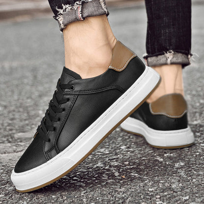 Effortless Leather Sneaker for Women with Lace Up Contrast Heel Cushioned Sole Casual Style