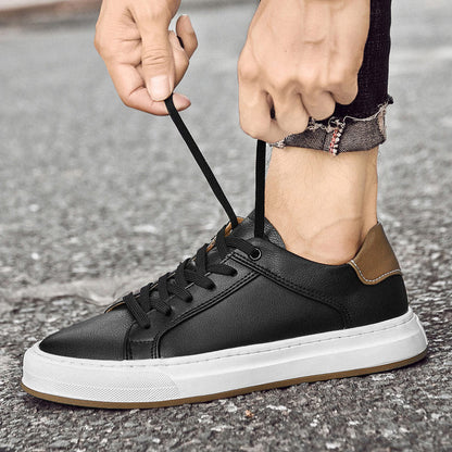 Effortless Leather Sneaker for Women with Lace Up Contrast Heel Cushioned Sole Casual Style