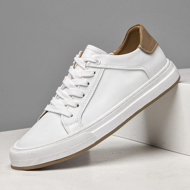 Effortless Leather Sneaker for Women with Lace Up Contrast Heel Cushioned Sole Casual Style