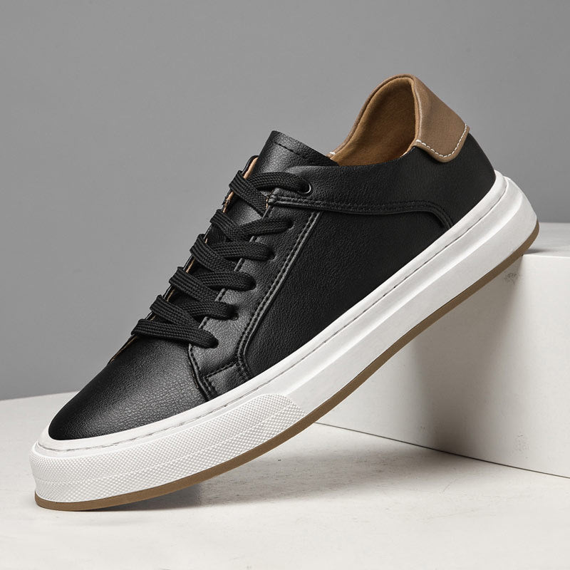 Effortless Leather Sneaker for Women with Lace Up Contrast Heel Cushioned Sole Casual Style