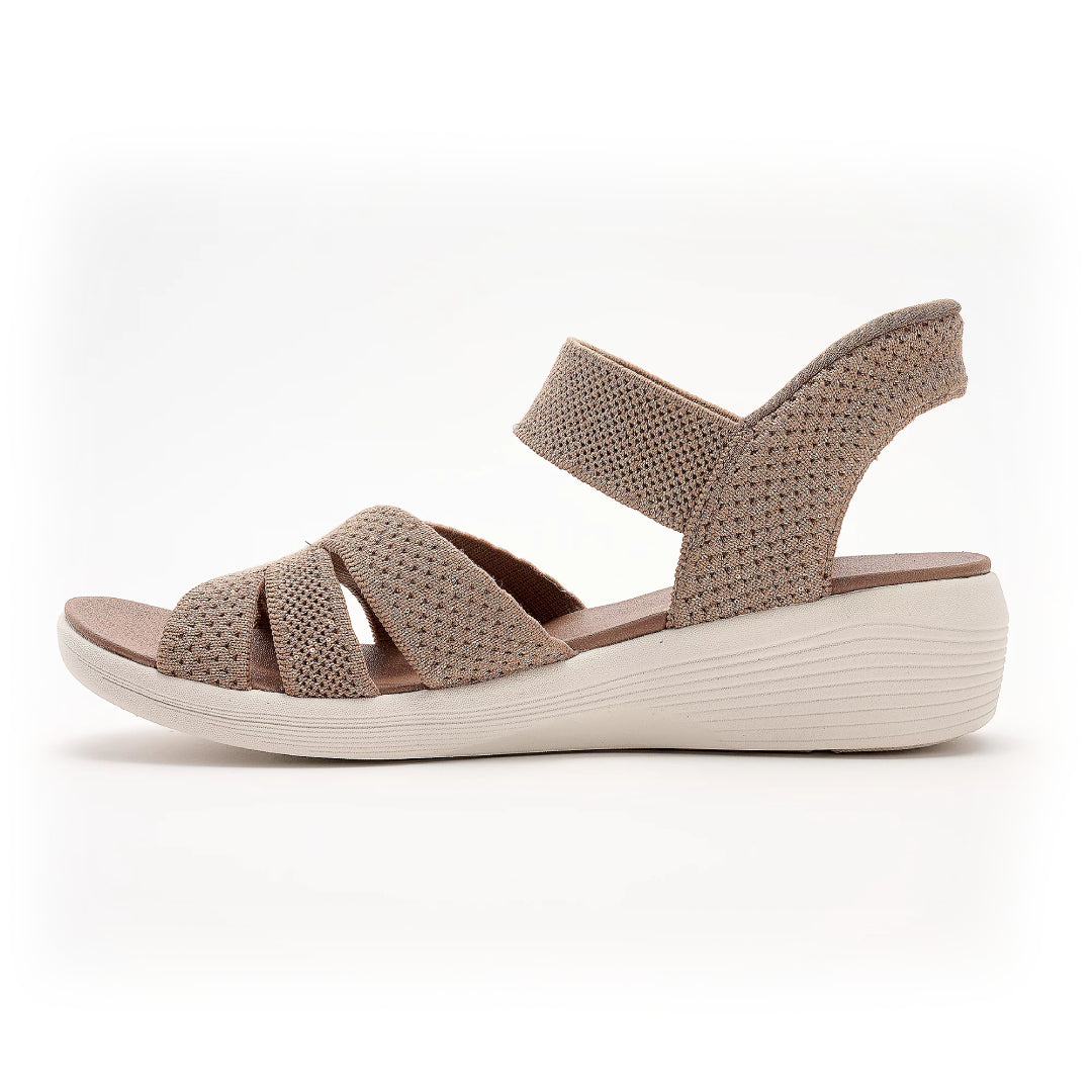 Comfortable Sandals for Women with Woven Crossover Strap Elastic Slingback Low Wedge Style