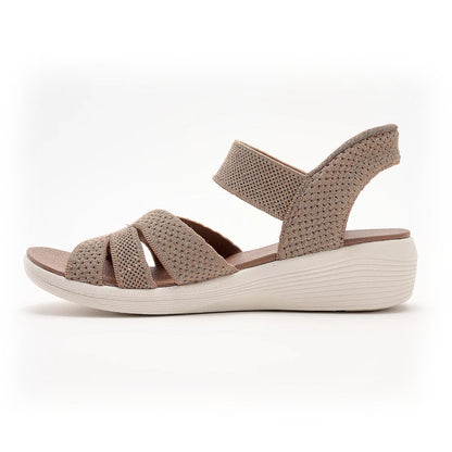 Comfortable Sandals for Women with Woven Crossover Strap Elastic Slingback Low Wedge Style