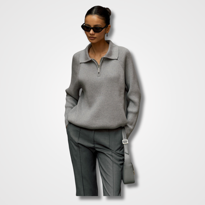 Comfortable Ribbed Knit Quarter Zip Sweater for Women with Collar Long Sleeve Oversized Relaxed Style