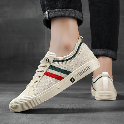 Stylish Knit Fashion Sneaker for Women with Lace Up Striped Low Top Casual Style