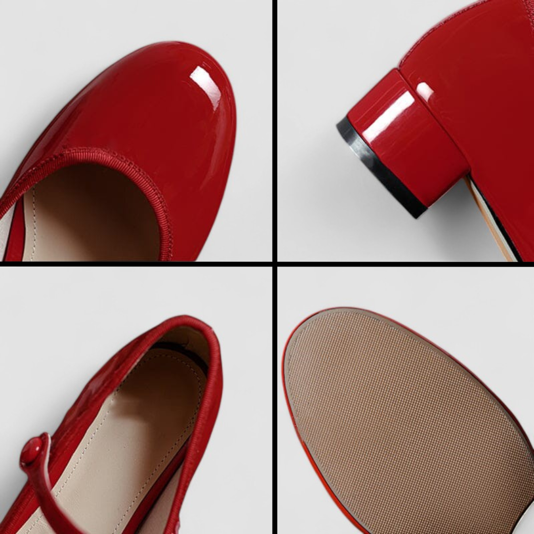 Elegant Patent Leather Mary Jane Shoes for Women with Round Toe Ankle Strap Block Heel Style
