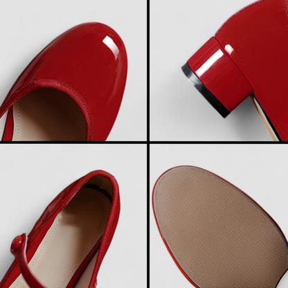 Elegant Patent Leather Mary Jane Shoes for Women with Round Toe Ankle Strap Block Heel Style