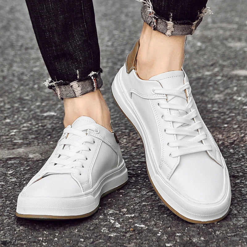 Effortless Leather Sneaker for Women with Lace Up Contrast Heel Cushioned Sole Casual Style