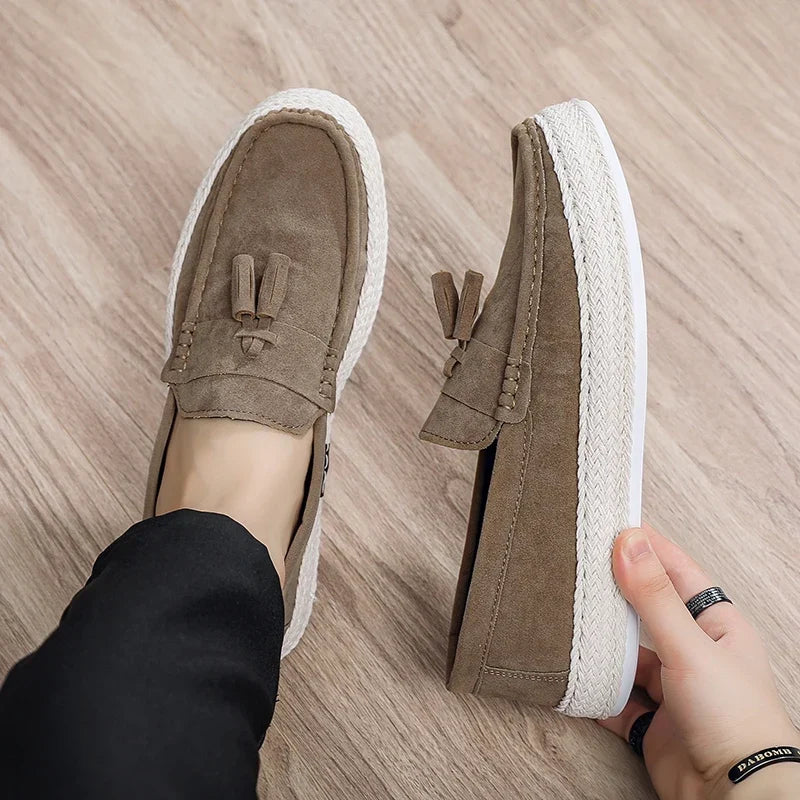Effortless Suede Tassel Loafer for Women with Braided Trim Slip On Espadrille Style