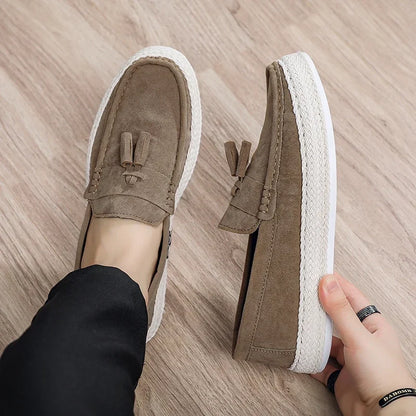 Effortless Suede Tassel Loafer for Women with Braided Trim Slip On Espadrille Style