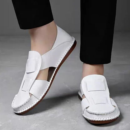 Effortless Leather Hollow Out Loafers for Women with Slip On Round Toe Hand Stitched Casual Style