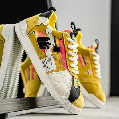 Stylish Color Block Fashion Sneakers for Women with Lace Up Suede Panel Retro Style