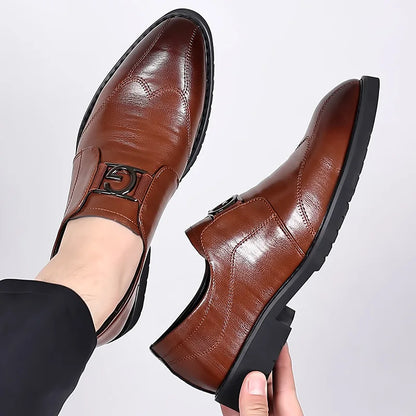 Elegant Leather Monk Strap Loafer for Women with Wingtip Cap Toe Metal Buckle Slip On Style