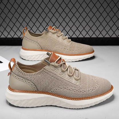 Comfortable Knit Fashion Sneaker for Women with Lace Up Leather Trim Chunky Sole Casual Style