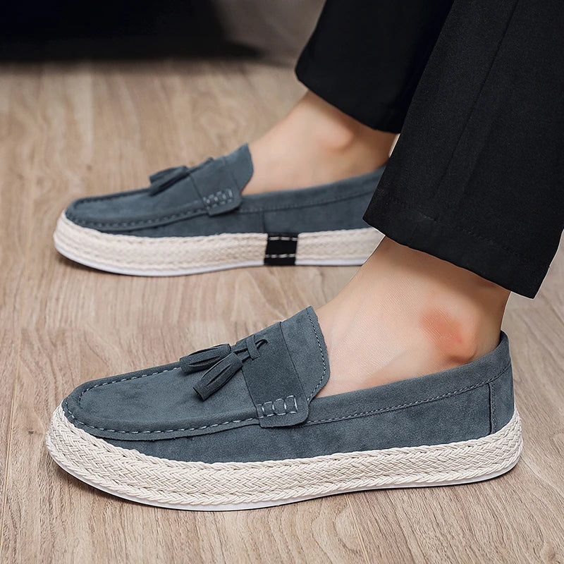 Effortless Suede Tassel Loafer for Women with Braided Trim Slip On Espadrille Style