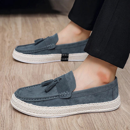 Effortless Suede Tassel Loafer for Women with Braided Trim Slip On Espadrille Style