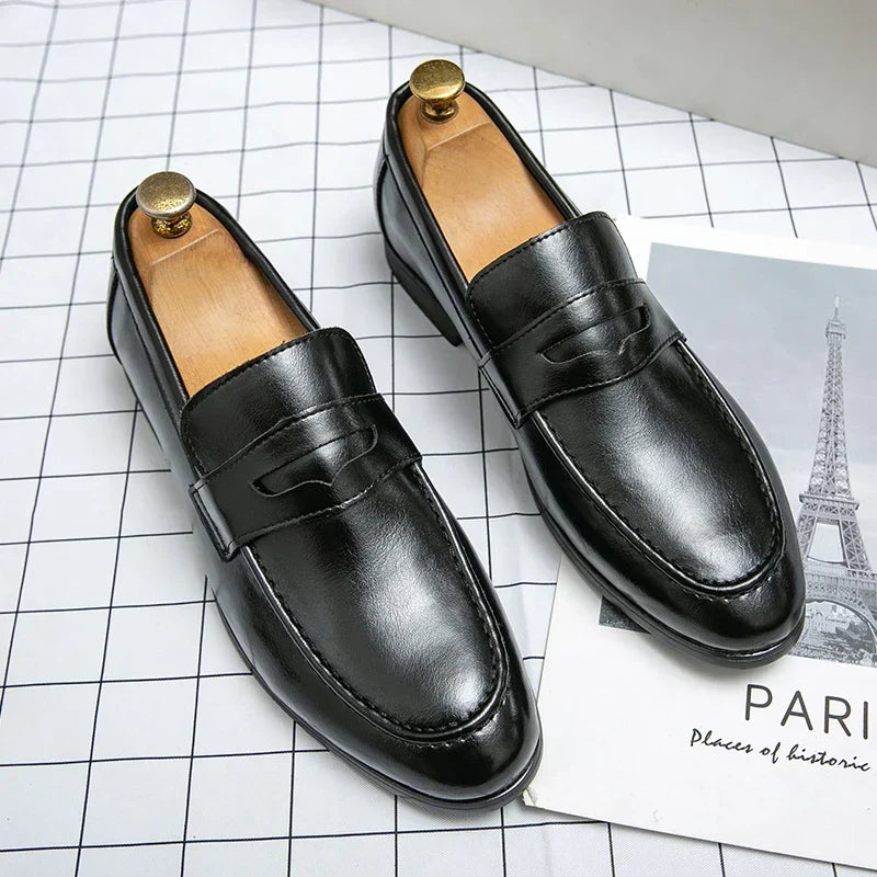 Stylish Leather Penny Loafers for Women with Saddle Strap Slip On Stacked Heel Casual Style