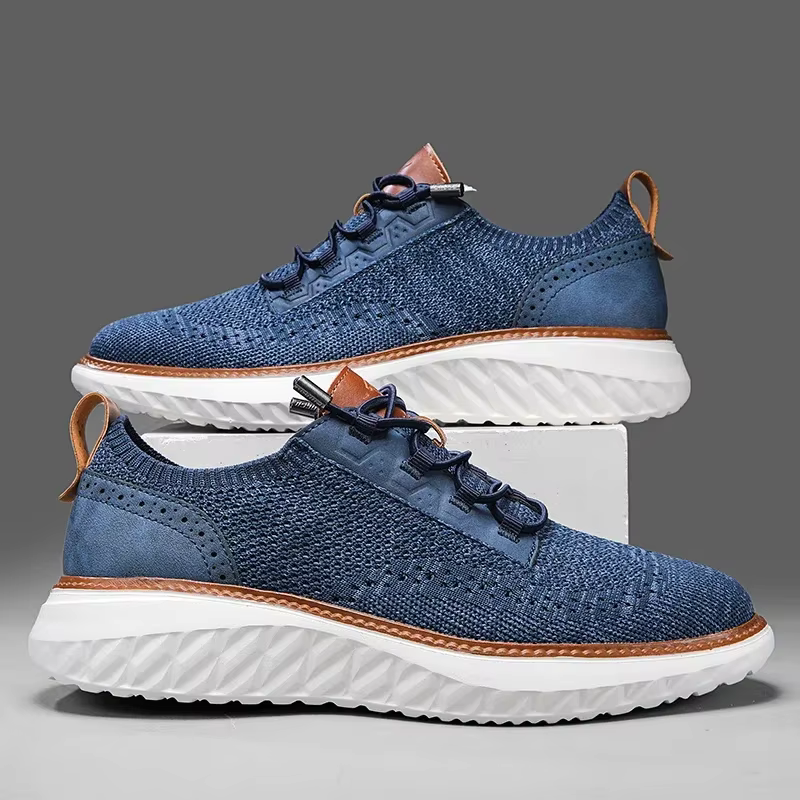 Comfortable Knit Fashion Sneaker for Women with Lace Up Leather Trim Chunky Sole Casual Style