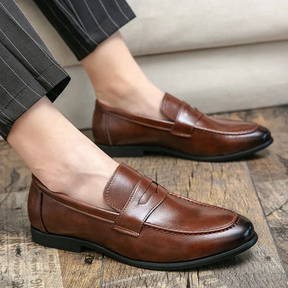 Stylish Leather Penny Loafers for Women with Saddle Strap Slip On Stacked Heel Casual Style