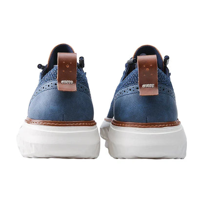 Comfortable Knit Fashion Sneaker for Women with Lace Up Leather Trim Chunky Sole Casual Style