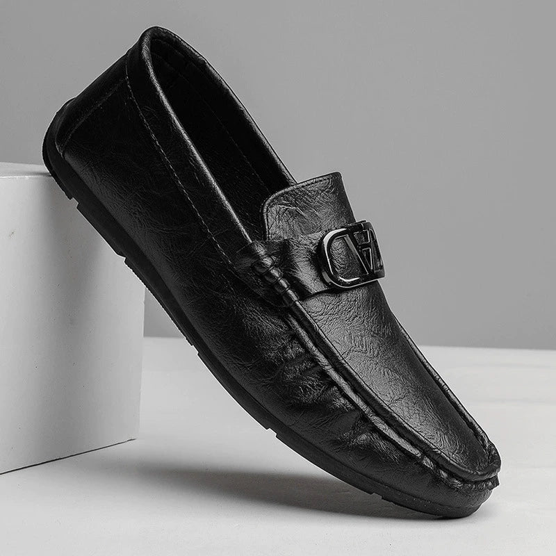 Stylish Leather Loafer for Women with Buckle Detail Slip On Moccasin Toe Casual Style