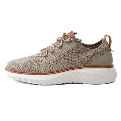Comfortable Knit Fashion Sneaker for Women with Lace Up Leather Trim Chunky Sole Casual Style