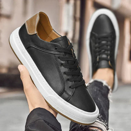 Effortless Leather Sneaker for Women with Lace Up Contrast Heel Cushioned Sole Casual Style