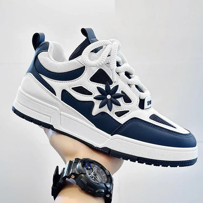 Stylish Mesh Fashion Sneakers for Women with Floral Applique Lace Up Chunky Platform Casual Style