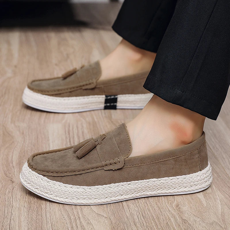Effortless Suede Tassel Loafer for Women with Braided Trim Slip On Espadrille Style