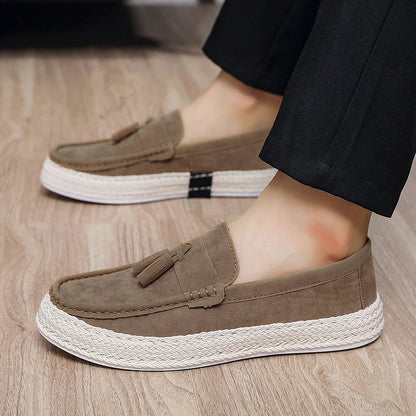 Effortless Suede Tassel Loafer for Women with Braided Trim Slip On Espadrille Style
