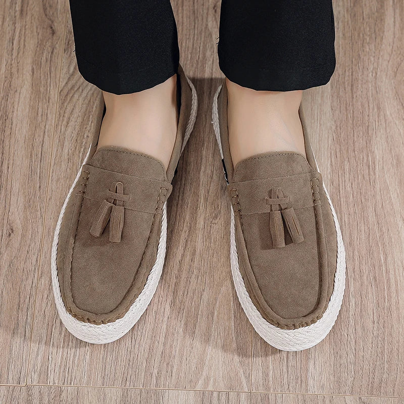 Effortless Suede Tassel Loafer for Women with Braided Trim Slip On Espadrille Style