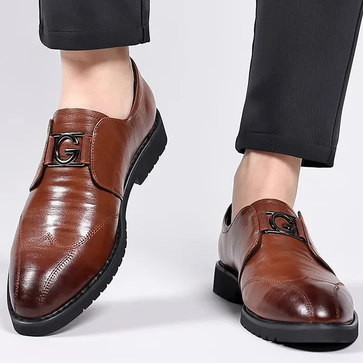 Elegant Leather Monk Strap Loafer for Women with Wingtip Cap Toe Metal Buckle Slip On Style