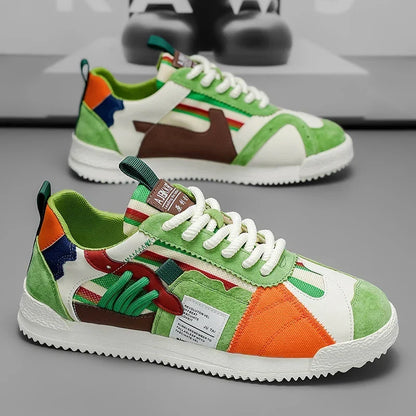 Stylish Color Block Fashion Sneakers for Women with Lace Up Suede Panel Retro Style