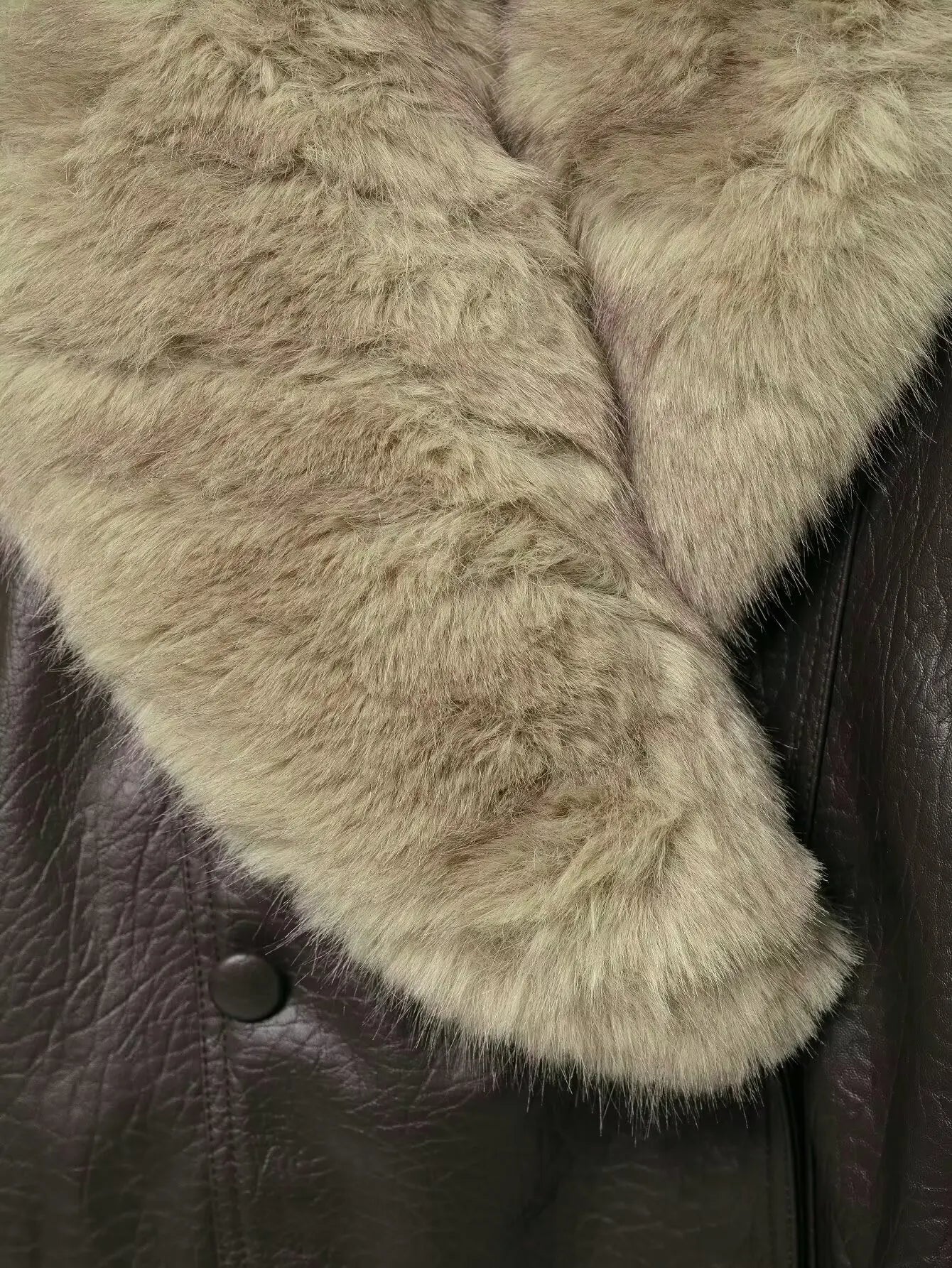 Elegant Faux Leather Bomber Jacket for Women with Fur Collar Long Sleeve Oversized Relaxed Style