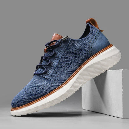 Comfortable Knit Fashion Sneaker for Women with Lace Up Leather Trim Chunky Sole Casual Style