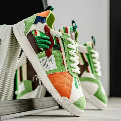 Stylish Color Block Fashion Sneakers for Women with Lace Up Suede Panel Retro Style