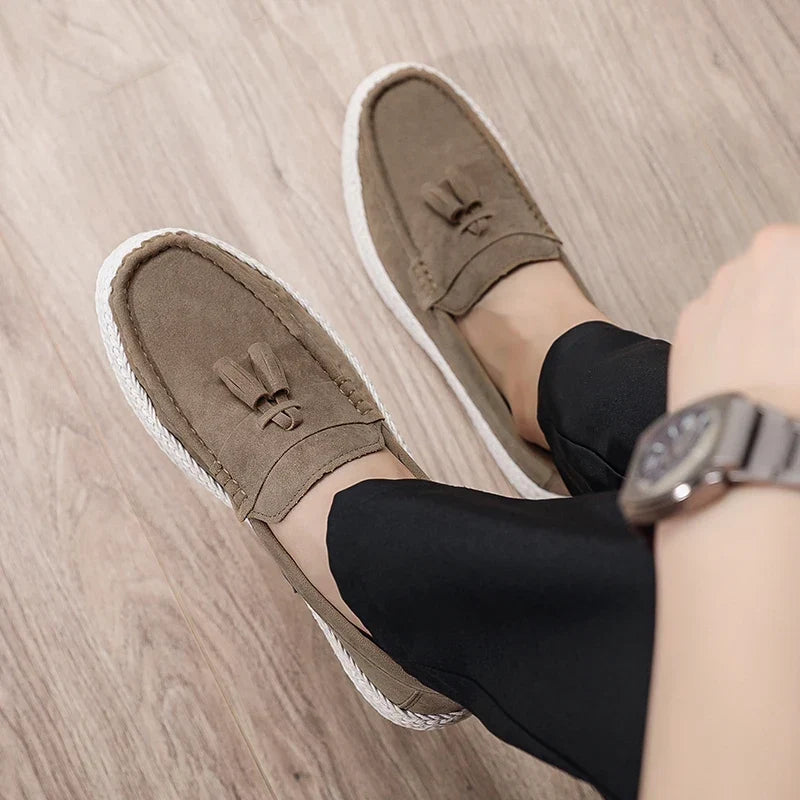Effortless Suede Tassel Loafer for Women with Braided Trim Slip On Espadrille Style