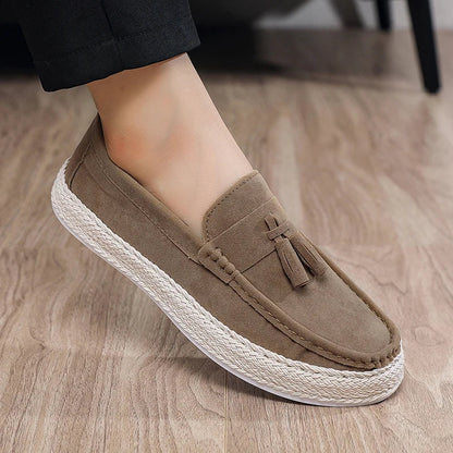 Effortless Suede Tassel Loafer for Women with Braided Trim Slip On Espadrille Style