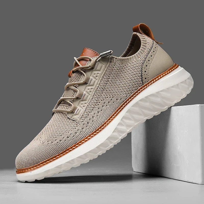 Comfortable Knit Fashion Sneaker for Women with Lace Up Leather Trim Chunky Sole Casual Style