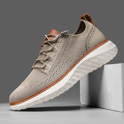 Comfortable Knit Fashion Sneaker for Women with Lace Up Leather Trim Chunky Sole Casual Style